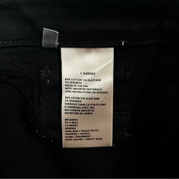 L’AGENCE Kendra Coated Cropped Flare Jean in Black With Raw Hem Size 27 - Picture 12 of 12
